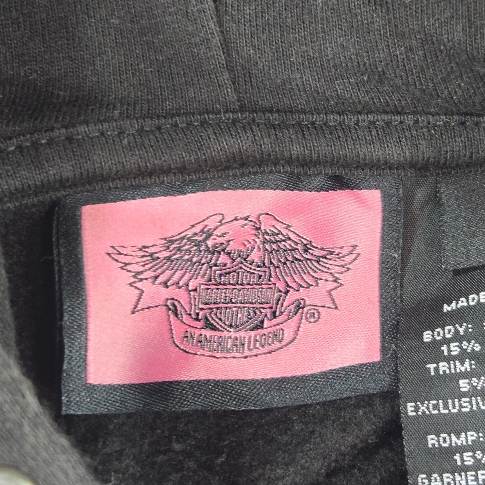 Harley-Davidson Women 1X Black Pink Rhinestone Logo Full Zip Hoodie Jacket - Picture 7 of 8